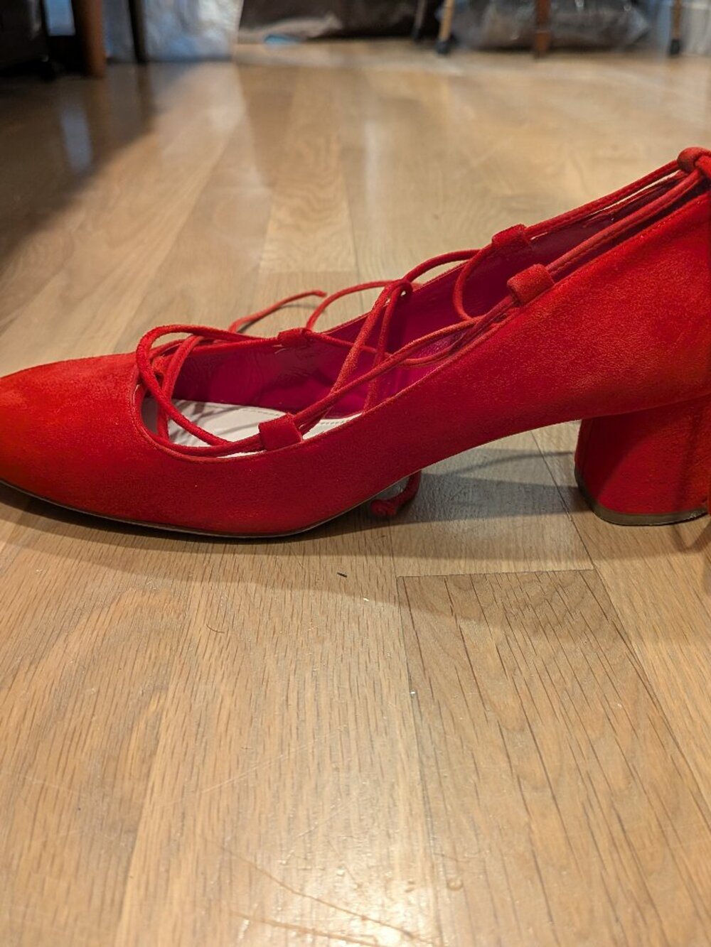 Miu Miu Red Suede Lace-up Ankle Pumps (EU 37 ½) - Picture 2 of 2